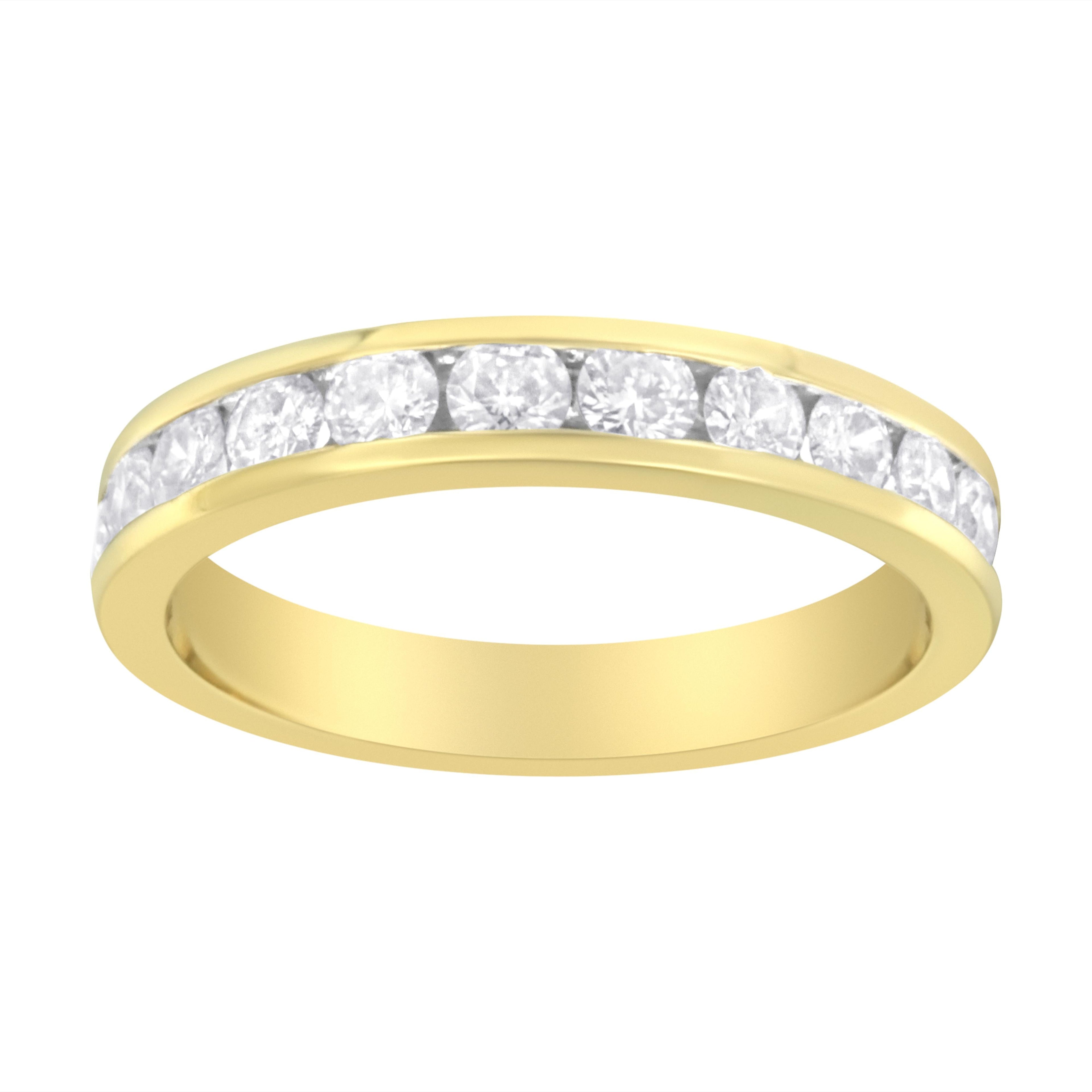 IGI Certified 18K Yellow Gold 1.0 Cttw Channel Set Round-Cut Diamond 11 Stone Anniversary/Wedding Band Ring (I-J Color, I1-I2 Clarity) - Size 9.5  DestGlow