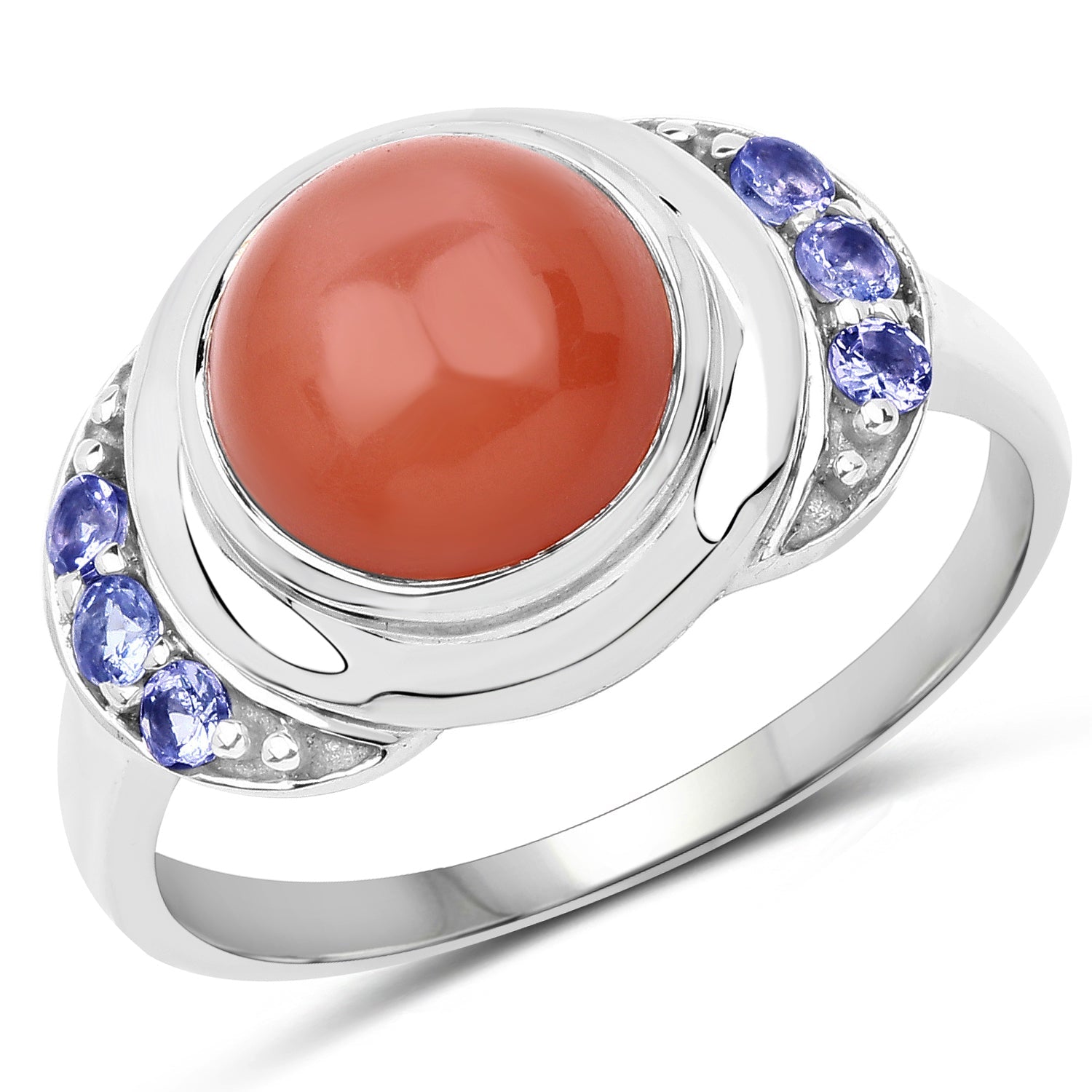 3.01 Carat Genuine Peach Moonstone and Tanzanite .925 Sterling Silver Ring by Bids.com