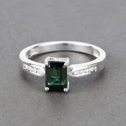 1.19 Carat Genuine Green Tourmaline and White Diamond 14K White Gold Ring by Bids.com