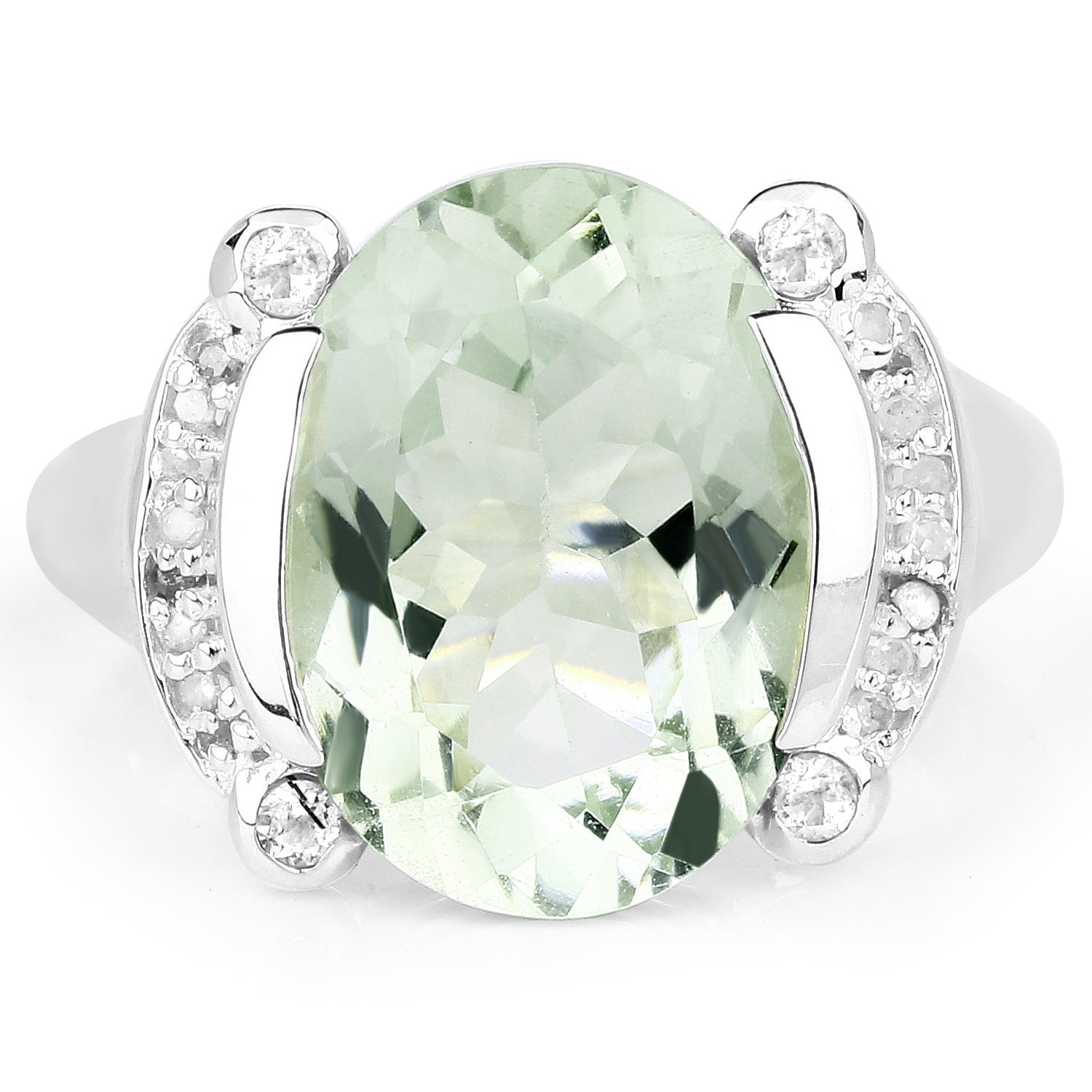 8.12 Carat Genuine Green Amethyst, White Topaz &amp; White Diamond .925 Sterling Silver Ring by Bids.com