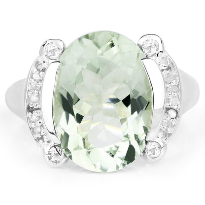 8.12 Carat Genuine Green Amethyst, White Topaz &amp; White Diamond .925 Sterling Silver Ring by Bids.com