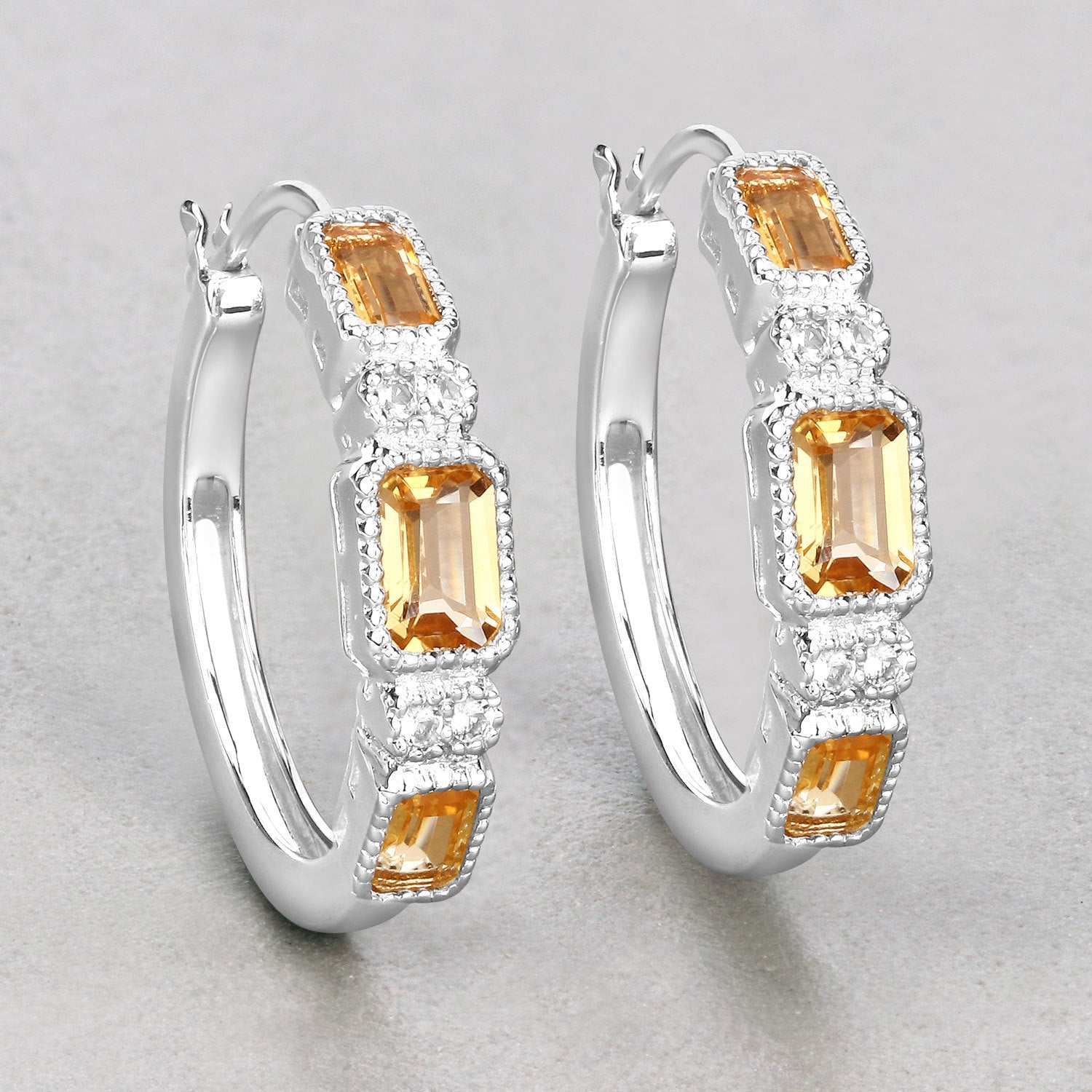 2.88 Carat Genuine Citrine and White Topaz .925 Sterling Silver Earrings by Bids.com