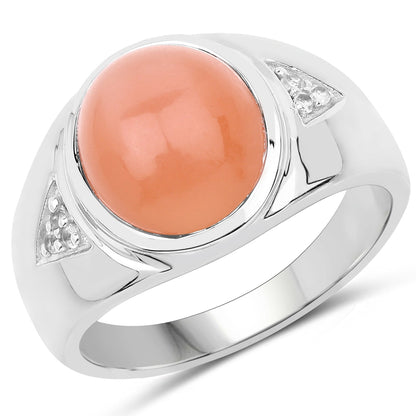 6.59 Carat Genuine Peach Moonstone and White Topaz .925 Sterling Silver Ring by Bids.com