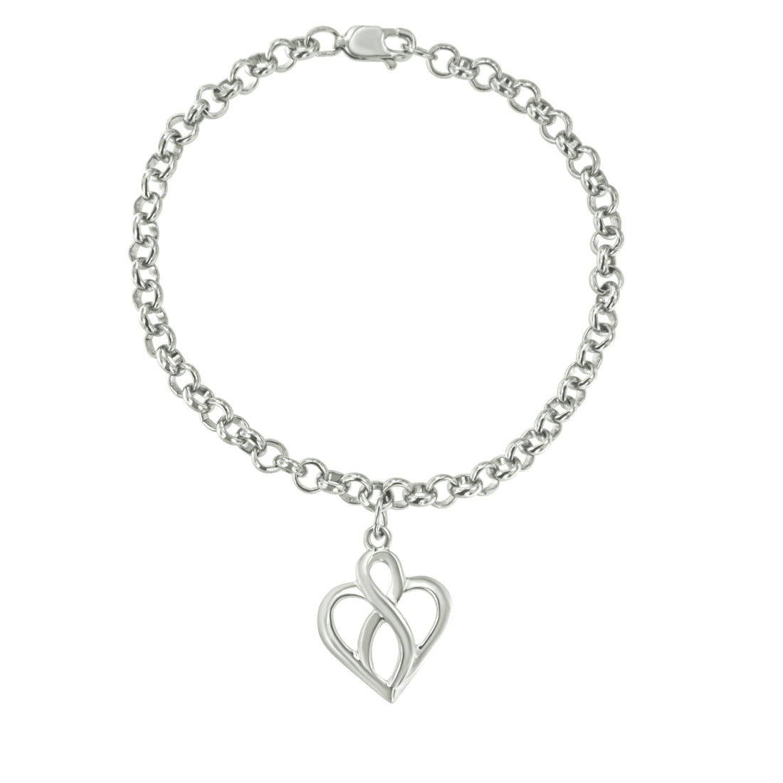 .925 Sterling Silver Open Heart with Center Vertical Infinity Chain Charm Bracelet - Size 7" by Bids.com
