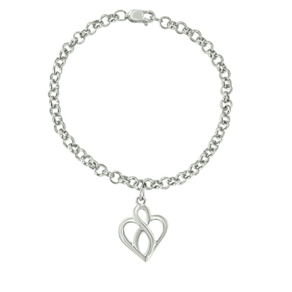 .925 Sterling Silver Open Heart with Center Vertical Infinity Chain Charm Bracelet - Size 7" by Bids.com