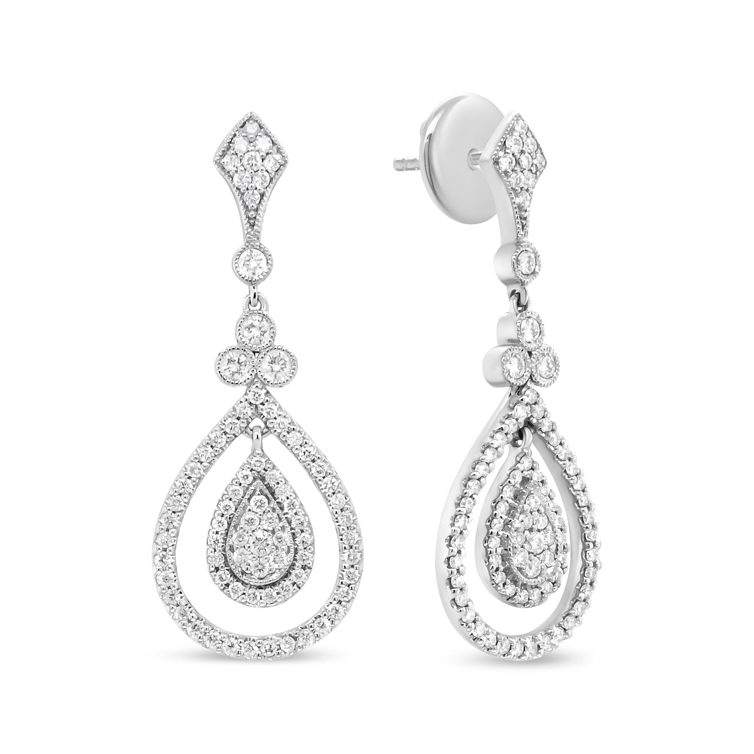 18K White Gold 1 1/4 Cttw Round Diamond Openwork Teardrop-Shaped Dangle Earrings (F-G Color, VS1-VS2 Clarity) by Bids.com