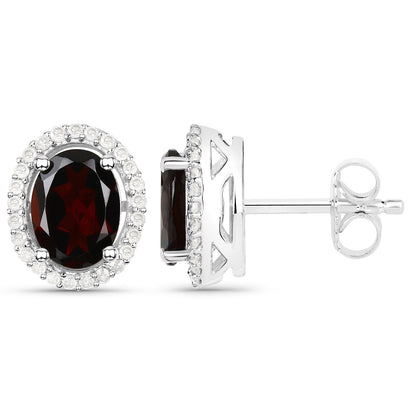 2.77 Carat Genuine Garnet and White Diamond .925 Sterling Silver Earrings  DestGlow