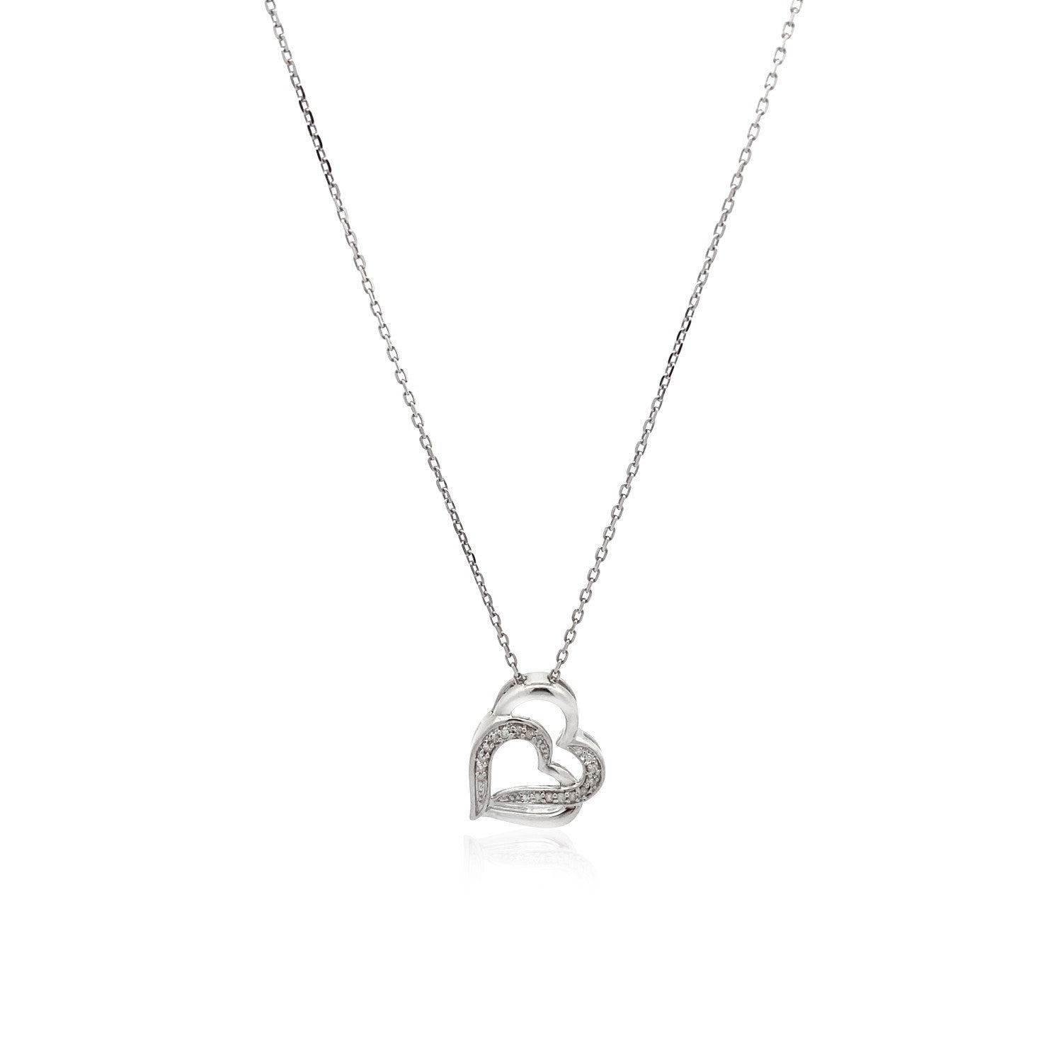 Sterling Silver Dual Heart Motif Pendant with Diamonds (.06 cttw) by Bids.com