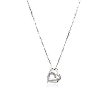 Sterling Silver Dual Heart Motif Pendant with Diamonds (.06 cttw) by Bids.com