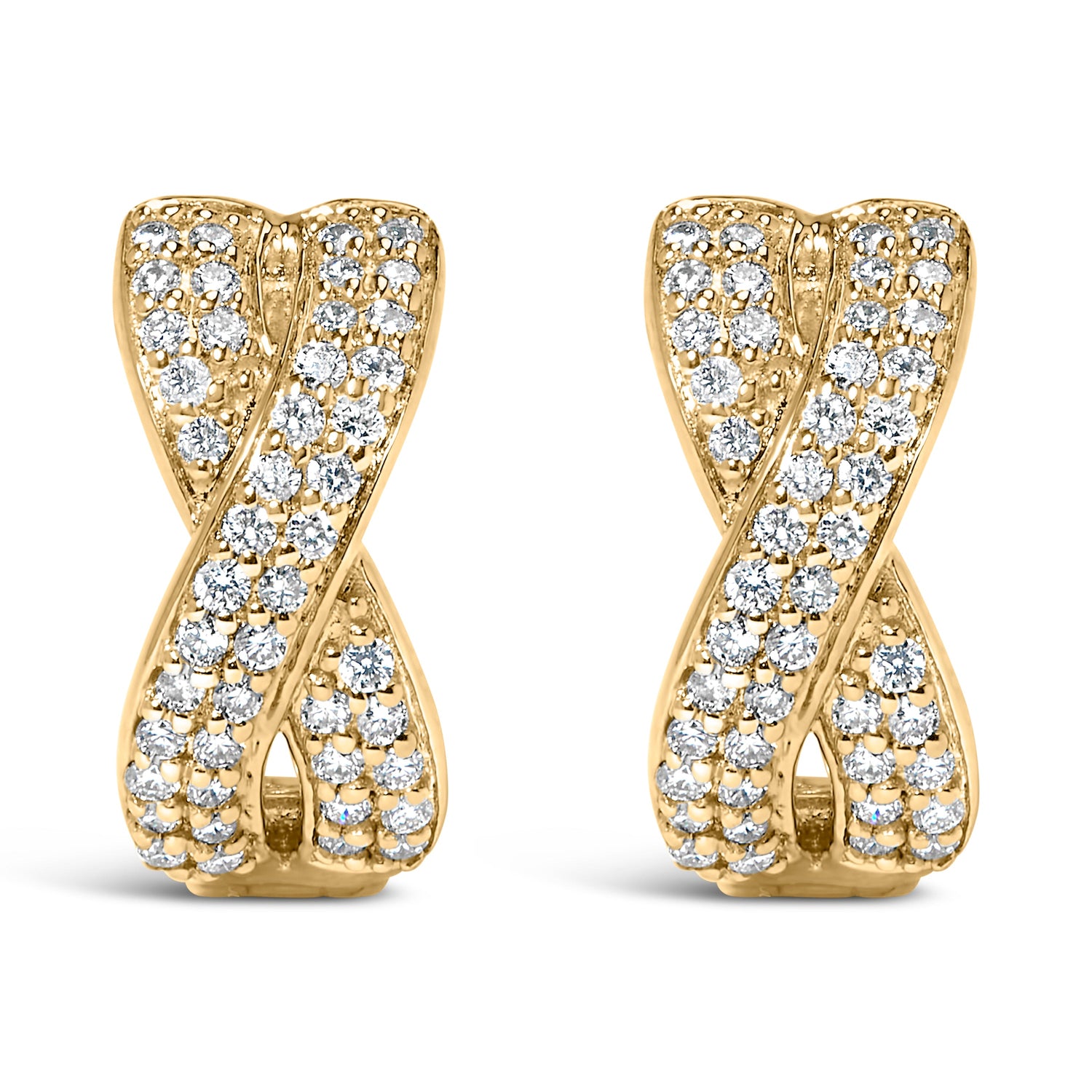 14K Yellow Gold 1/3 Cttw Diamond Criss Cross Huggie Hoop Earrings (G-H Color, SI2-I1 Clarity) by Bids.com