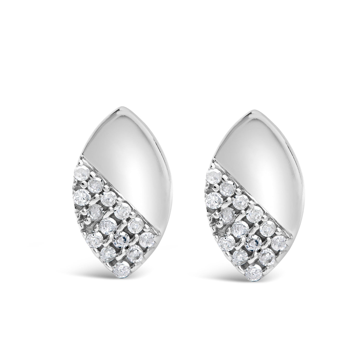 925 Sterling Silver 1/6 Cttw Diamond and Mirror Polish Pear Shape Stud Earrings (I-J Color, I2-I3 Clarity)  DestGlow