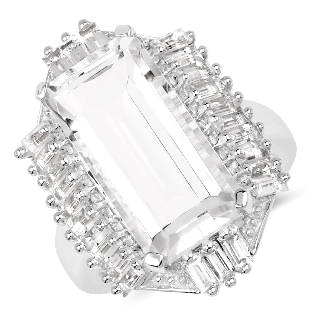 9.77 Carat Genuine Crystal Quartz &amp; White Topaz .925 Sterling Silver Ring by Bids.com