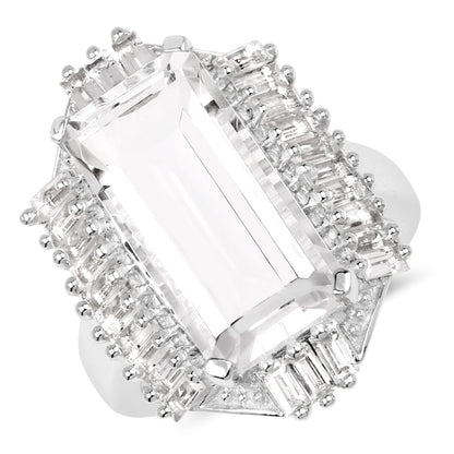 9.77 Carat Genuine Crystal Quartz &amp; White Topaz .925 Sterling Silver Ring by Bids.com