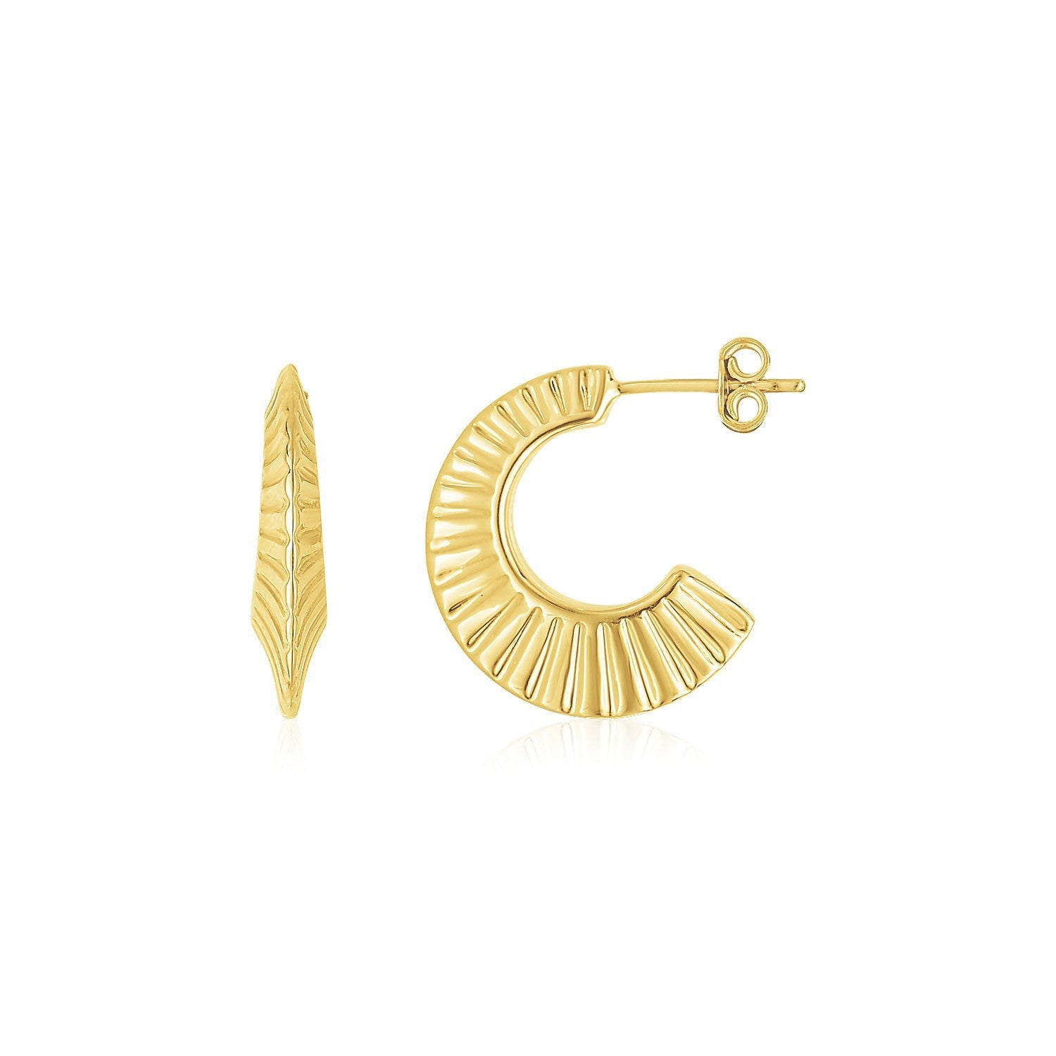 14K Yellow Gold Graduated Scalloped Pointed Half Hoops by Bids.com