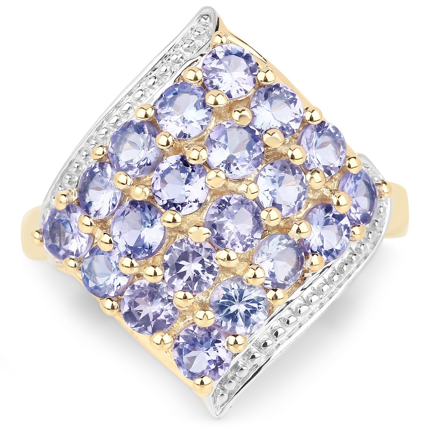 18K Yellow Gold Plated 2.00 Carat Genuine Tanzanite .925 Sterling Silver Ring  DestGlow