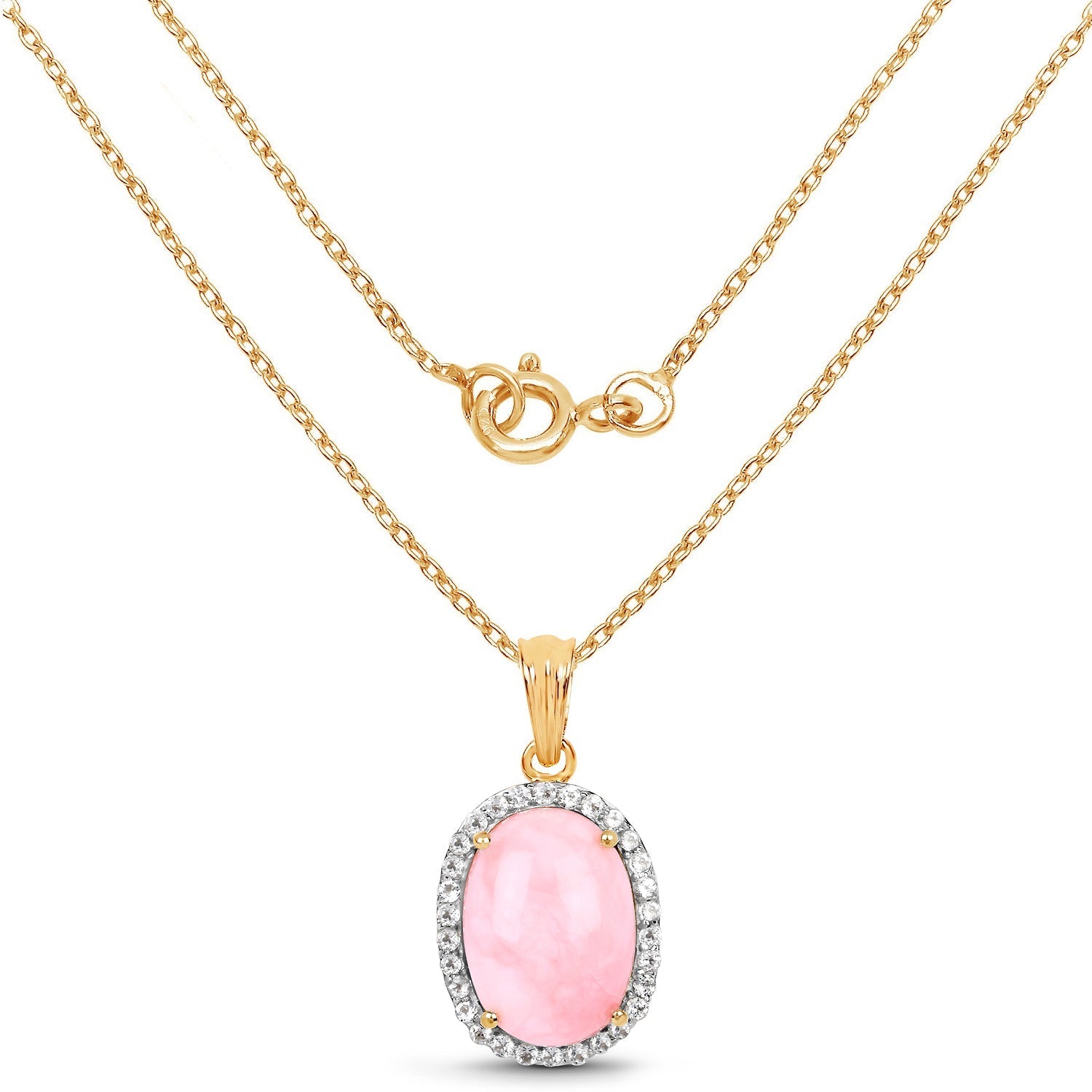 14K Yellow Gold Plated 11.75 Carat Genuine Opal Pink and White Topaz .925 Sterling Silver Pendant  DestGlow