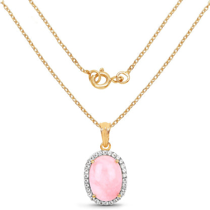 14K Yellow Gold Plated 11.75 Carat Genuine Opal Pink and White Topaz .925 Sterling Silver Pendant  DestGlow