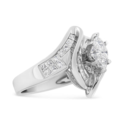 14K White Gold 1 1/4 Cttw Pie, Baguette and Princess cut Diamond Marquise Shape Engagement Cocktail Ring (H-I Color, SI2-I1 Clarity)  DestGlow