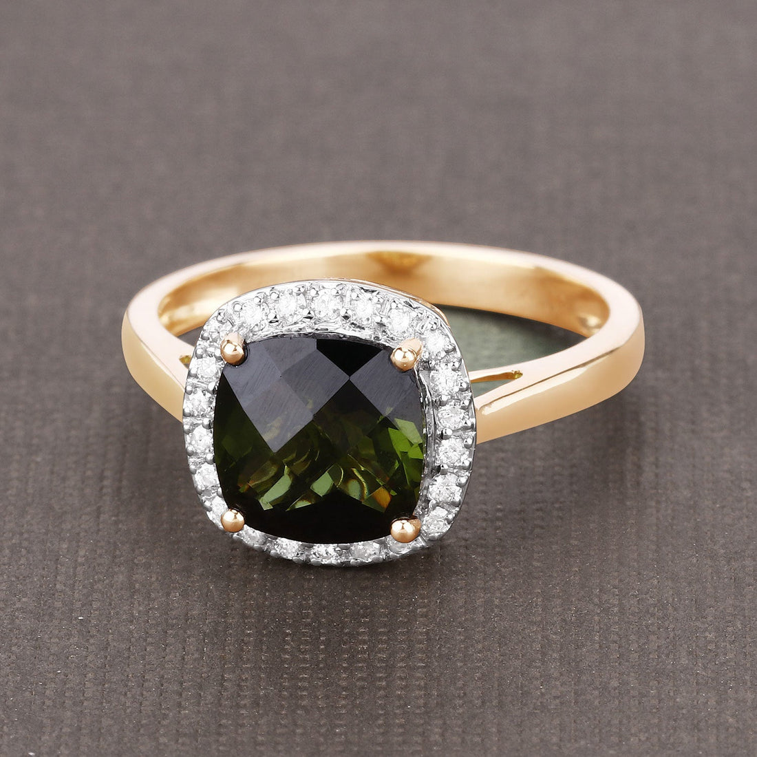 2.64 Carat Genuine Green Tourmaline and White Diamond 14K Yellow Gold Ring by Bids.com