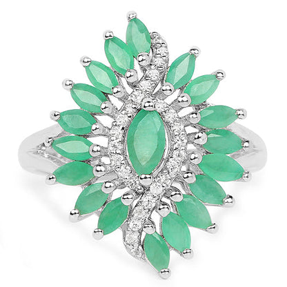 1.63 Carat Genuine Emerald and White Zircon .925 Sterling Silver Ring by Bids.com