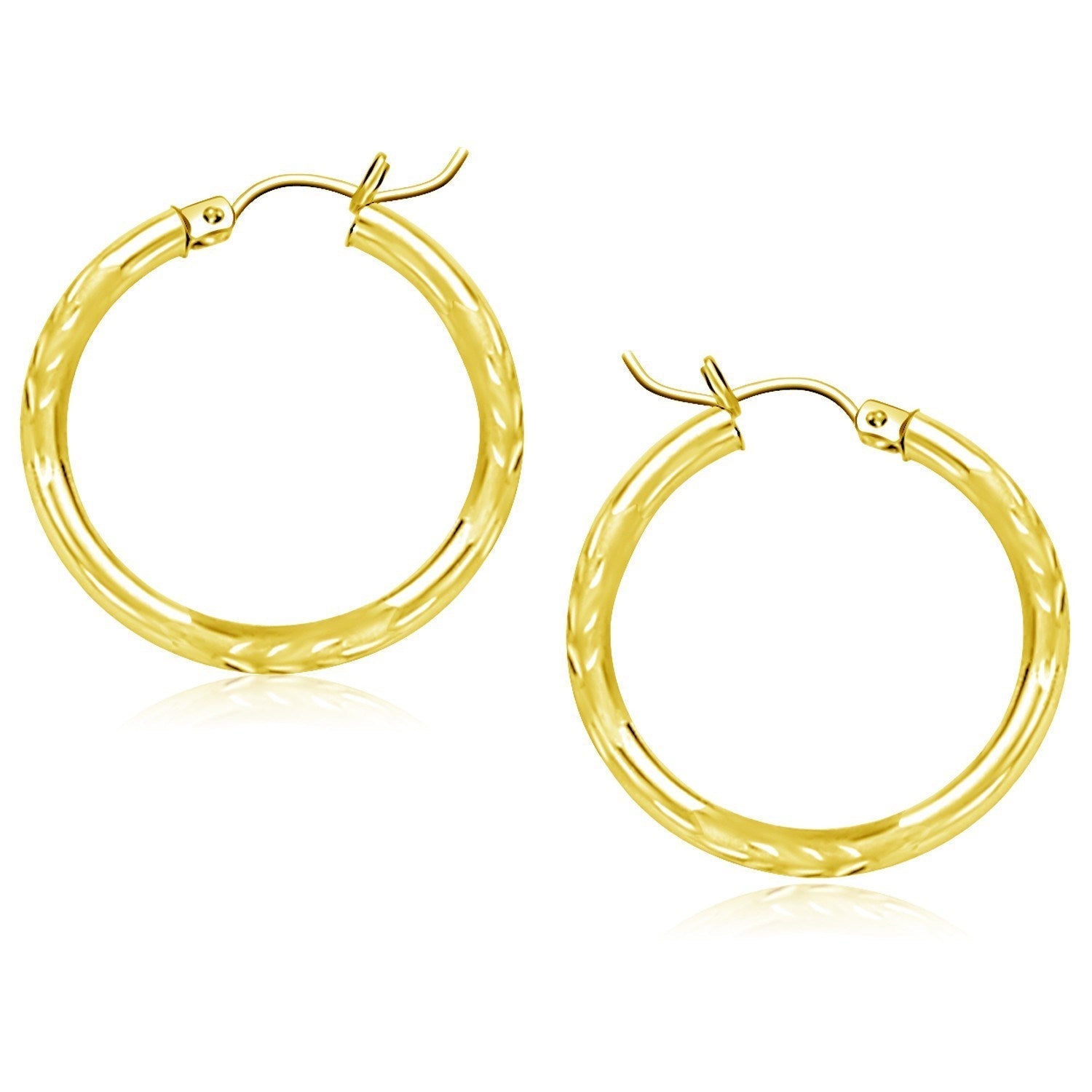 10k Yellow Gold Diamond Cut Hoop Earrings (25mm)  DestGlow