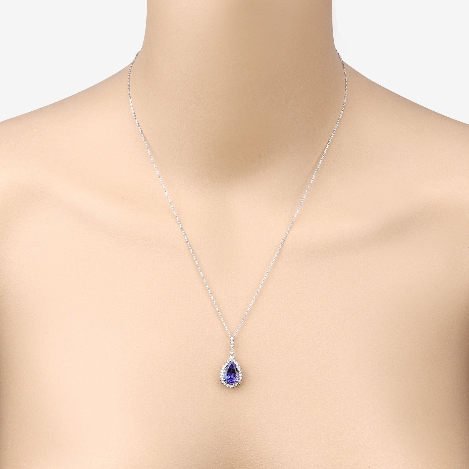 3.05 Carat Genuine Tanzanite and White Diamond 14K White Gold Pendant by Bids.com