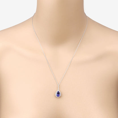 3.05 Carat Genuine Tanzanite and White Diamond 14K White Gold Pendant by Bids.com