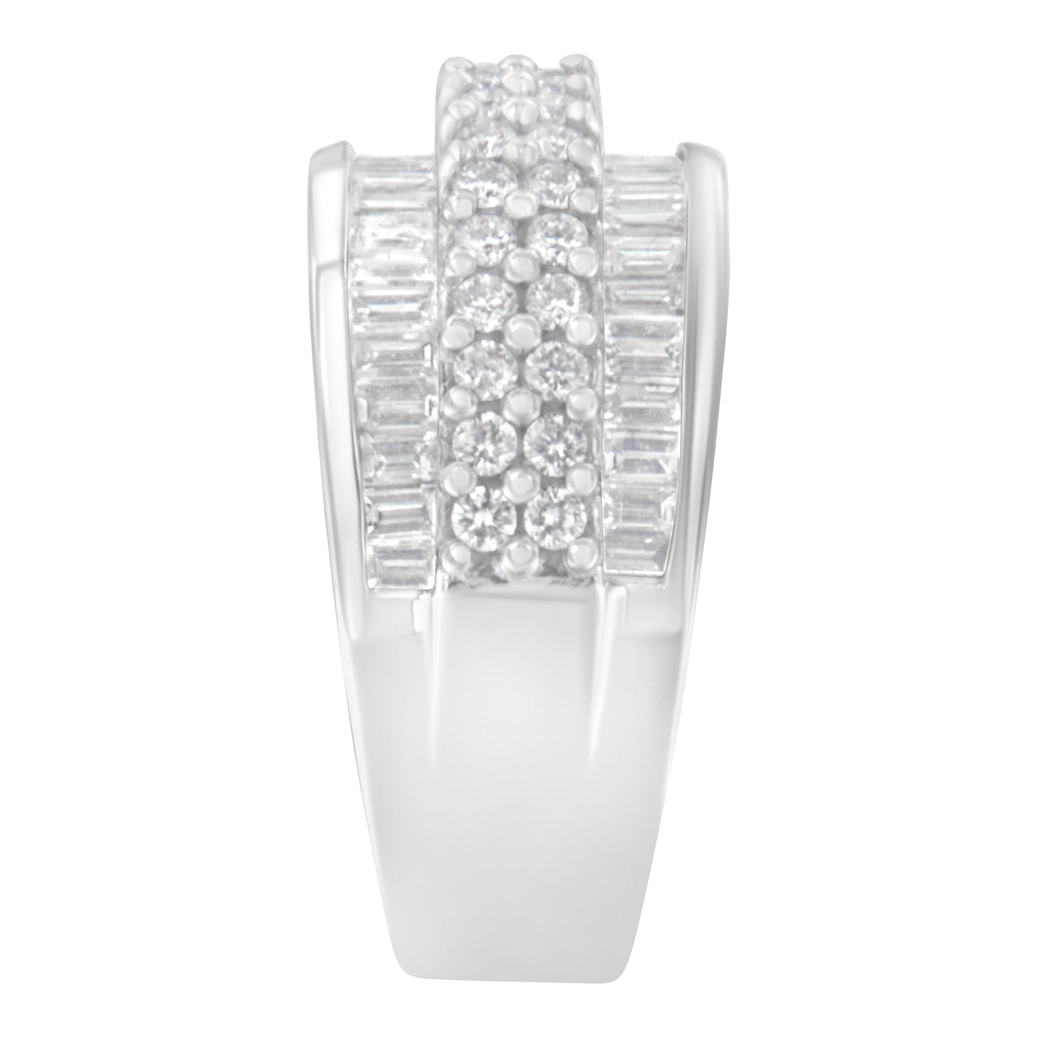 14K White Gold Round and Baguette Diamond Ring (1 1/2 Cttw, F-G Color, SI1-SI2 Clarity) - Size 6-3/4 by Bids.com