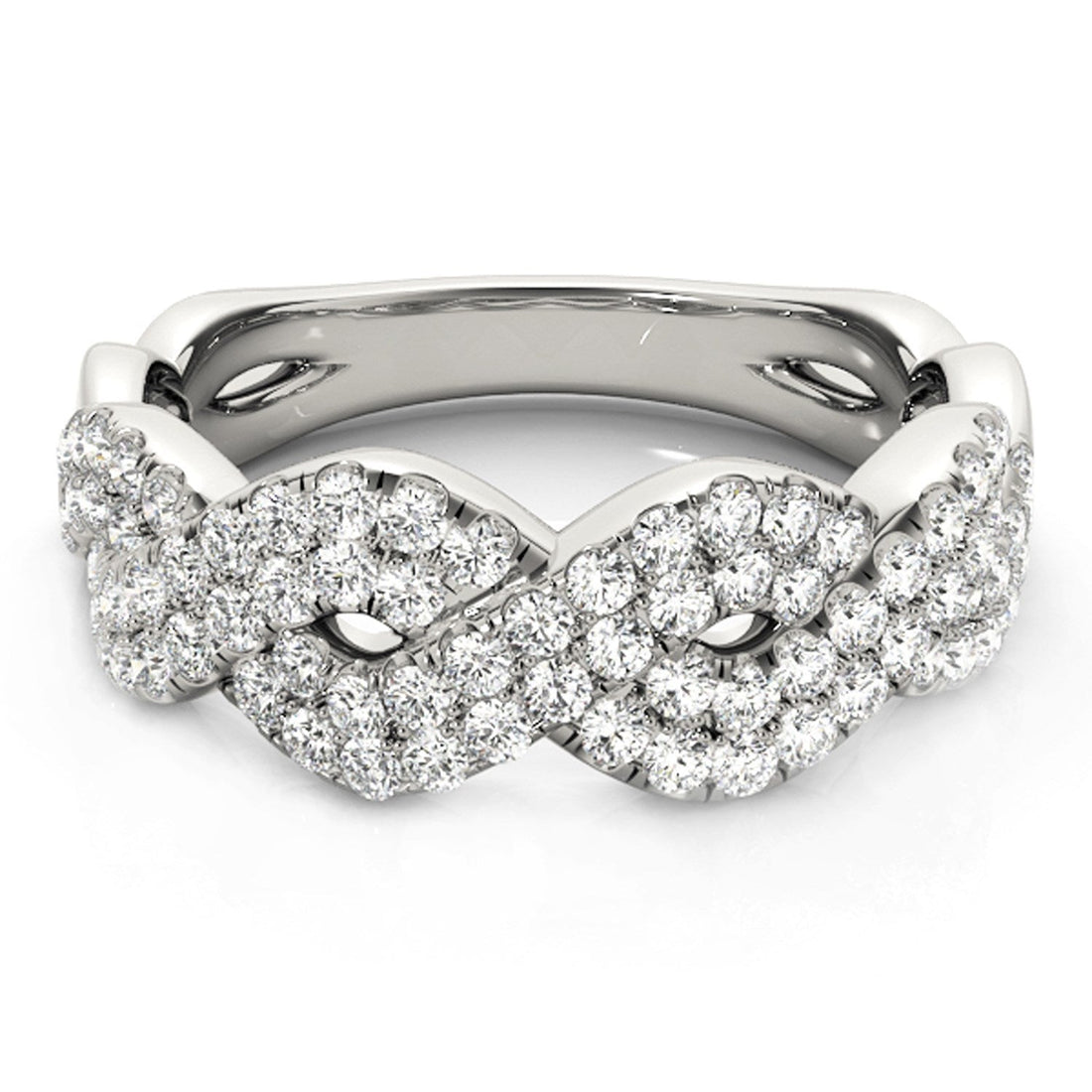 Diamond Studded Interlocking Waves Ring in 14k White Gold (5/8 cttw) by Bids.com