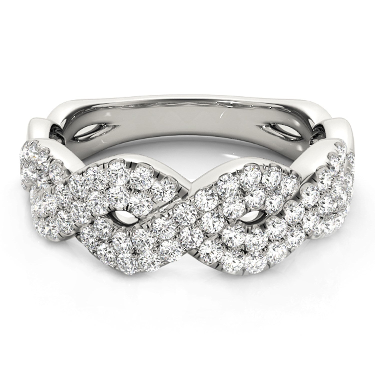 Diamond Studded Interlocking Waves Ring in 14k White Gold (5/8 cttw) by Bids.com