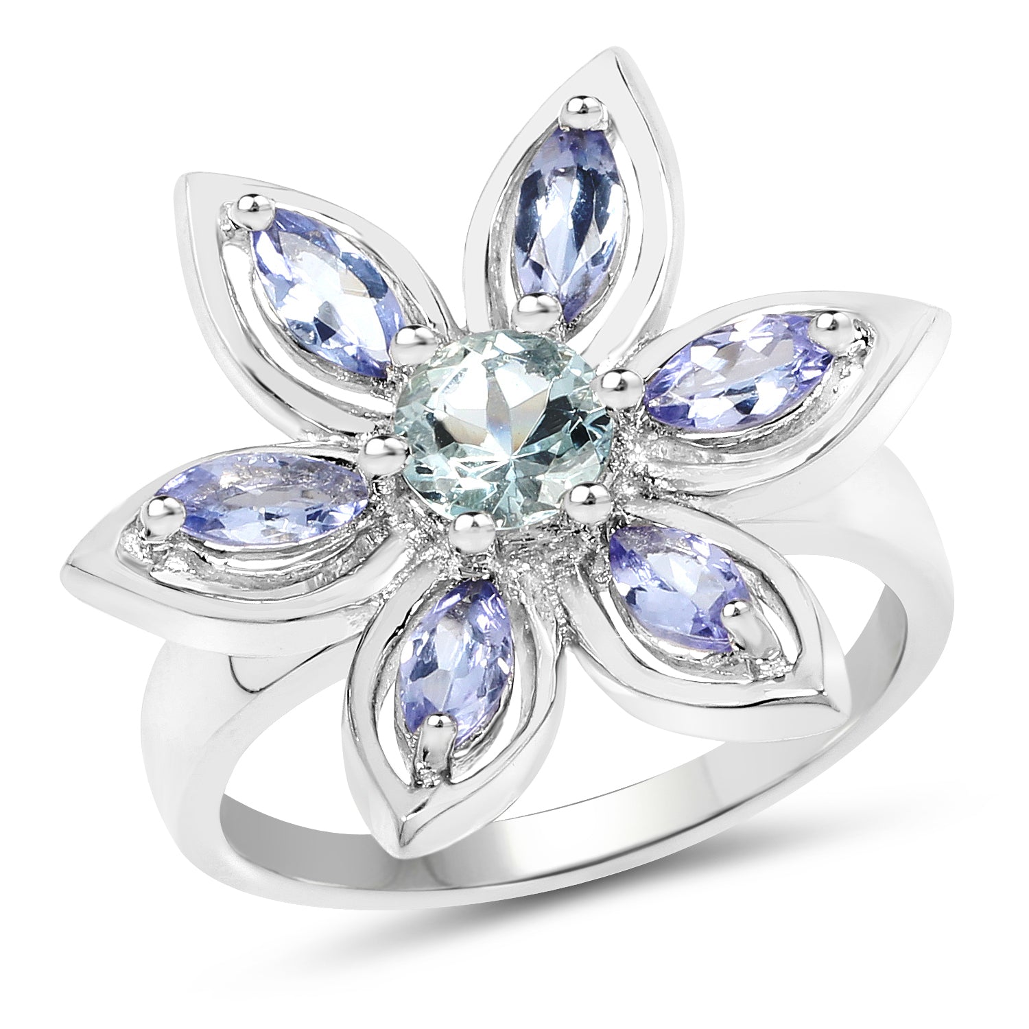 1.34 Carat Genuine Aquamarine and Tanzanite .925 Sterling Silver Ring by Bids.com