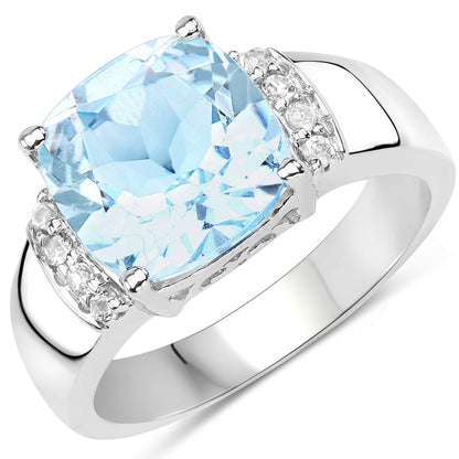 4.58 Carat Genuine Blue Topaz and White Topaz .925 Sterling Silver Ring by Bids.com