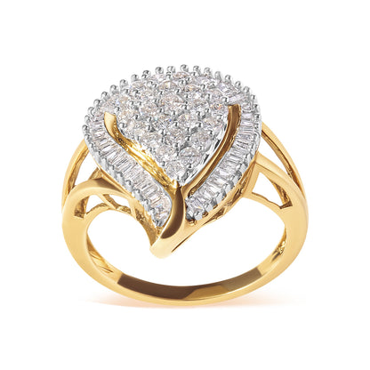 10K Yellow Gold 1 Cttw Round and Baguette Cut Diamond Ballerina Cluster Ring (H-I Color, SI2-I1 Clarity) by Bids.com
