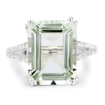 10.64 Carat Genuine Green Amethyst and White Topaz .925 Sterling Silver Ring by Bids.com