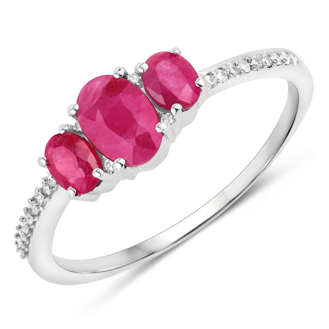 1.02 Carat Genuine Ruby and White Diamond 14K White Gold Ring by Bids.com