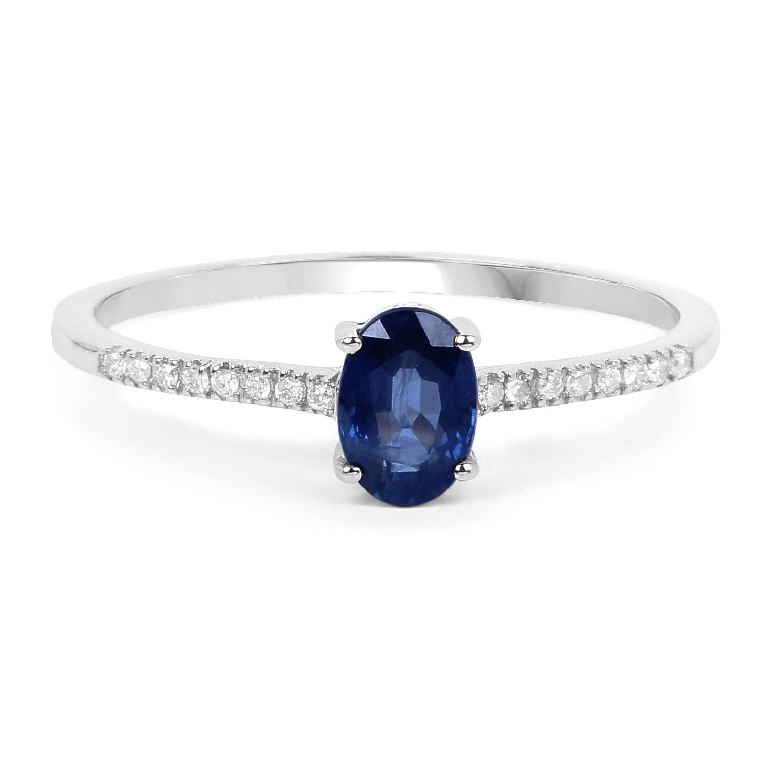 0.54 Carat Genuine Blue Sapphire and White Diamond 14K White Gold Ring  DestGlow