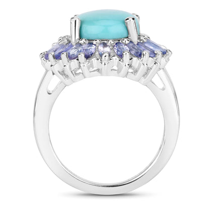 6.10 Carat Genuine Larimar and Tanzanite .925 Sterling Silver Ring by Bids.com