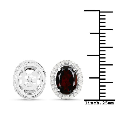 2.77 Carat Genuine Garnet and White Diamond .925 Sterling Silver Earrings  DestGlow