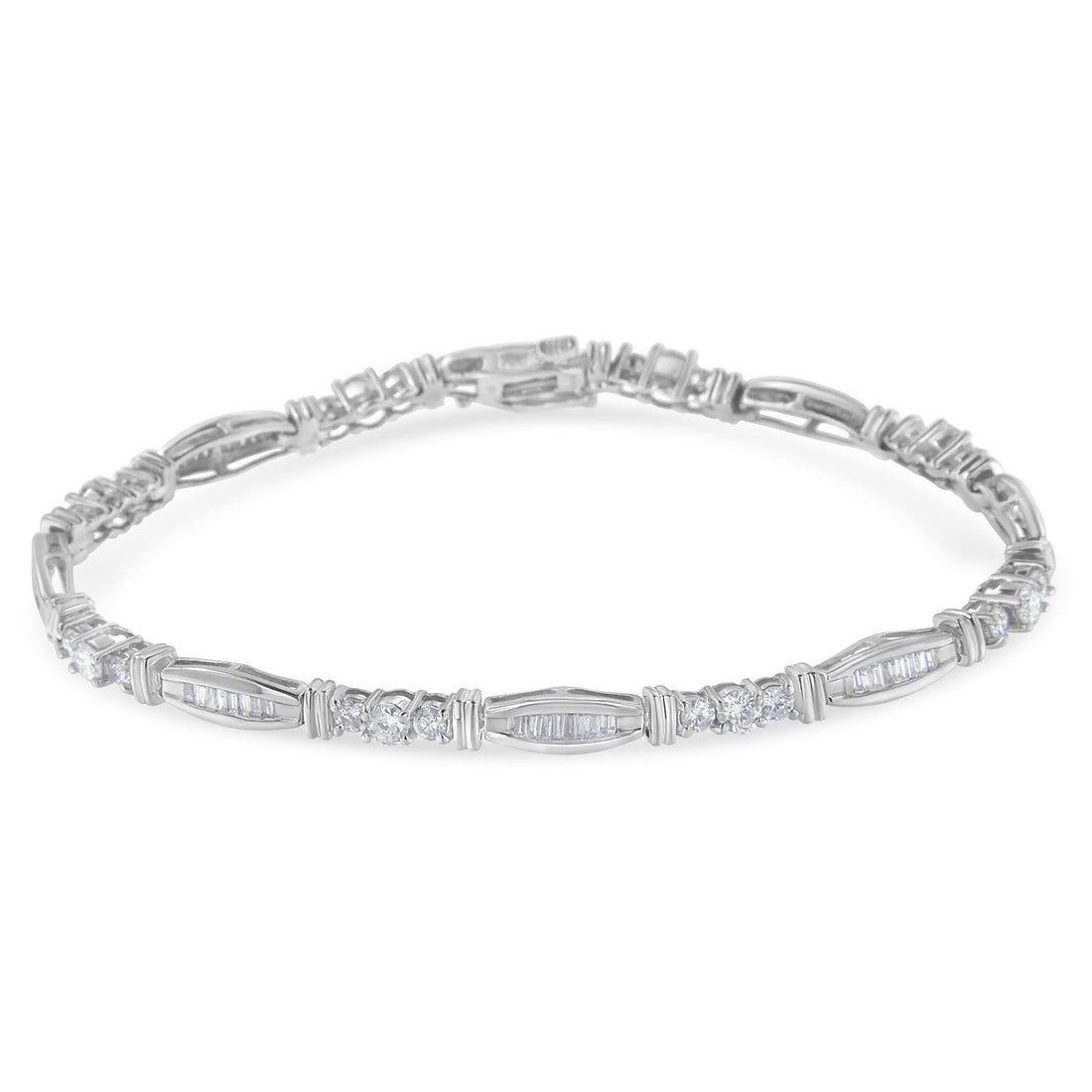 10K White Gold Geometric Pattern Diamond Tennis Bracelet (3 cttw, H-I Color, SI2-I1 Clarity) by Bids.com