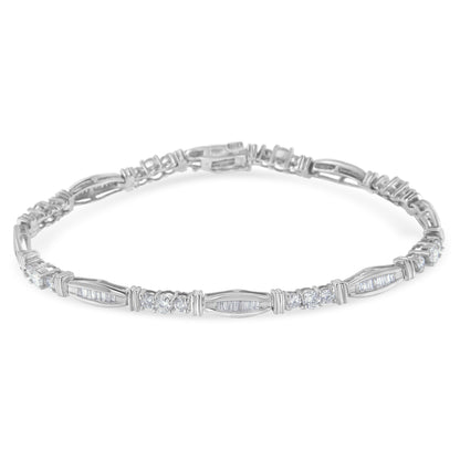 10K White Gold Geometric Pattern Diamond Tennis Bracelet (3 cttw, H-I Color, SI2-I1 Clarity) by Bids.com