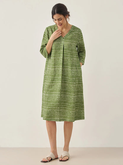 100% Linen V-Neck Dot Mini Dress LIRA by LINTICO
