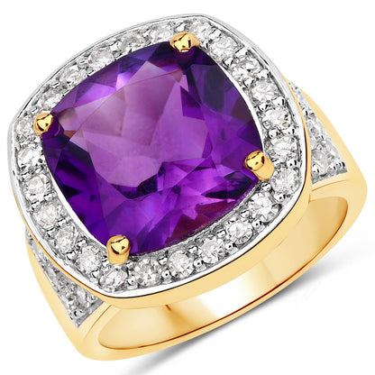6.80 Carat Genuine Amethyst and White Diamond .925 Sterling Silver Ring by Bids.com