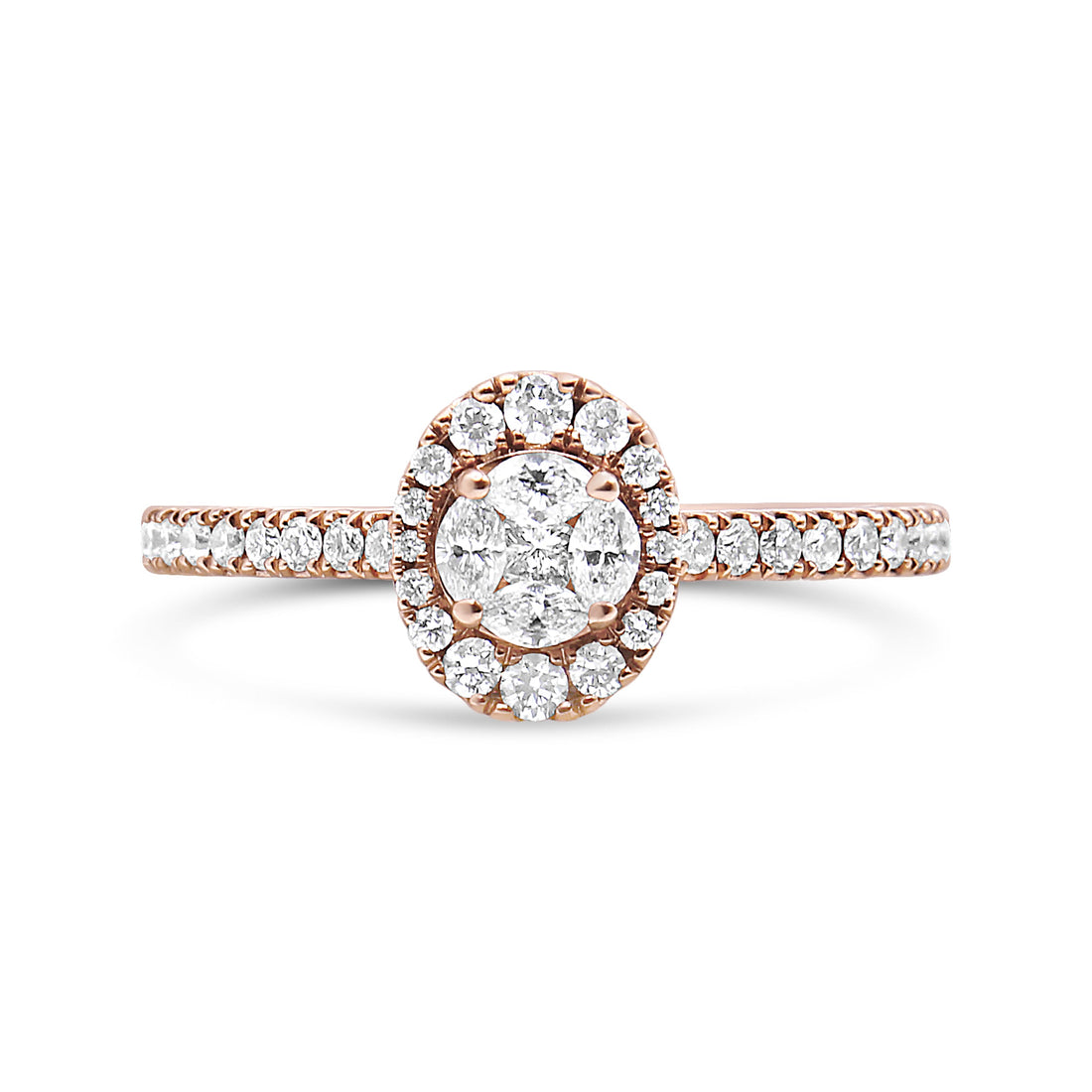 18K Rose Gold 1/2 Cttw Composite Marquise Composite Diamond Oval Shaped Halo Engagement Ring (F-G Color, VS1-VS2 Clarity) - Ring Size 7 by Bids.com