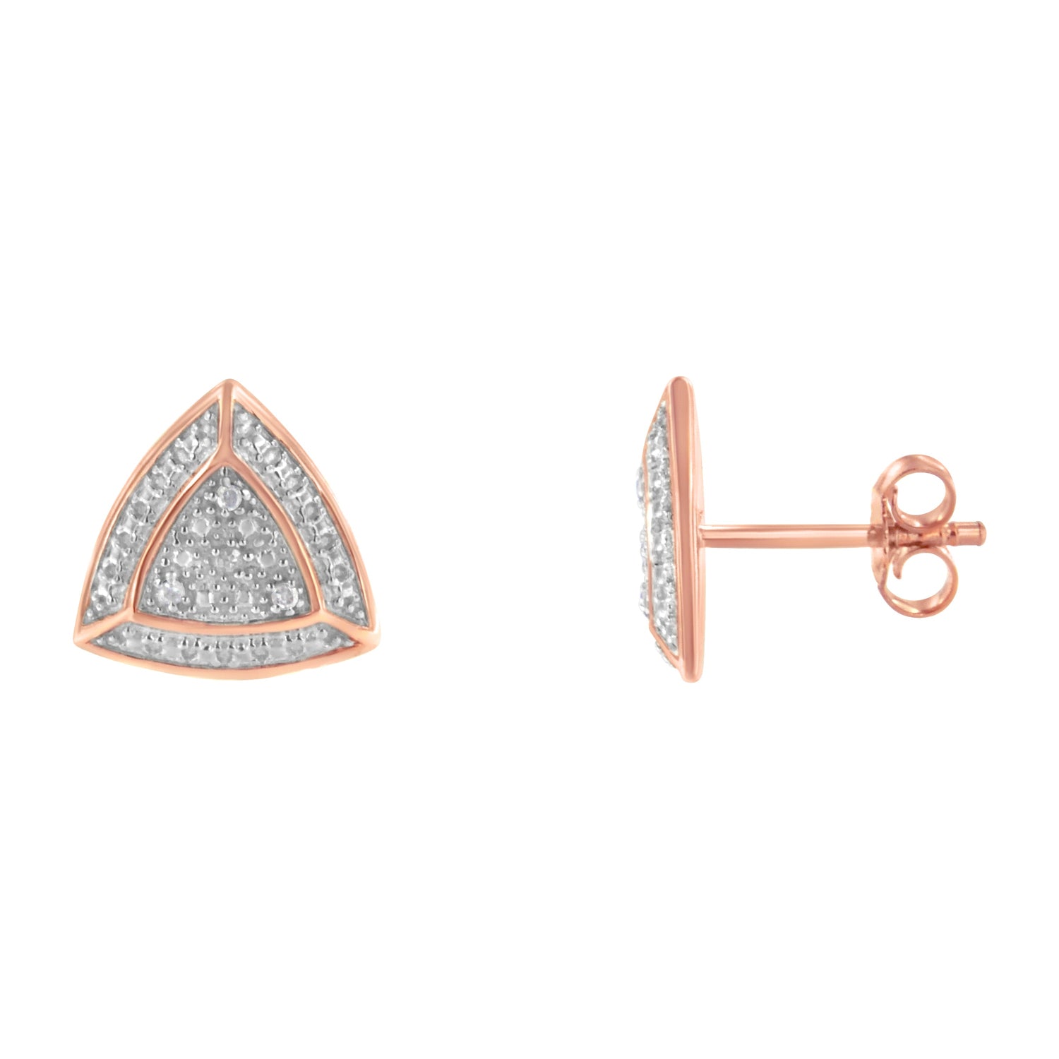 14K Rose Gold over .925 Sterling Silver Diamond-Accented Trillion Shaped 4-Stone Halo-Style Stud Earrings (H-I Color, I2-I3 Clarity) by Bids.com
