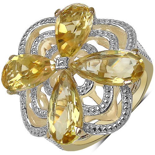 14K Yellow Gold Plated 8.81 Carat Genuine Citrine &amp; White Diamond .925 Sterling Silver Ring by Bids.com