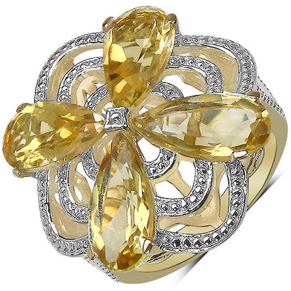 14K Yellow Gold Plated 8.81 Carat Genuine Citrine &amp; White Diamond .925 Sterling Silver Ring by Bids.com