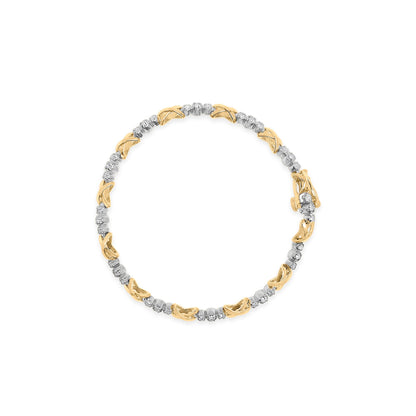 10K Two-Tone Gold 1/2 Cttw Diamond Alternating 3 Stone and X-Link 7" Bracelet (I-J Color, I2-I3 Clarity) by Bids.com