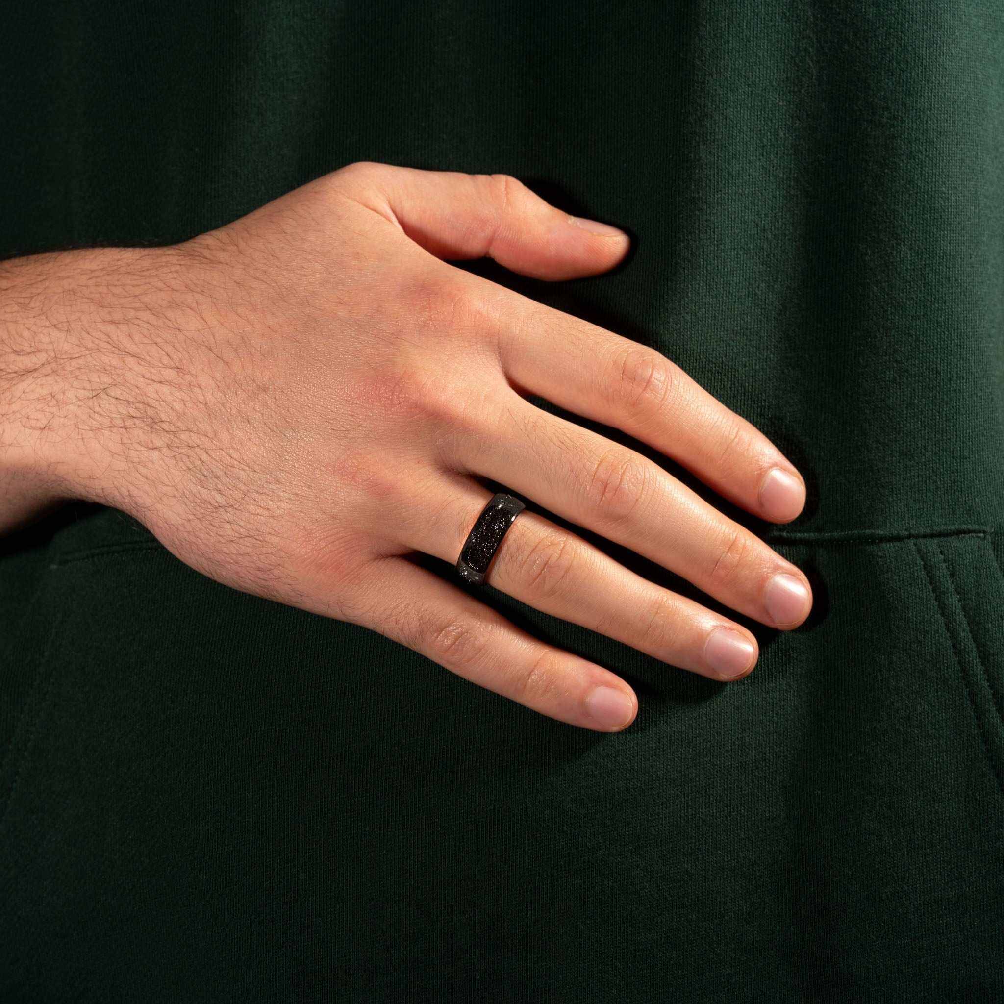 Meteorite Ring – Black Eclipse Tungsten Carbide Band for Men &amp; Women