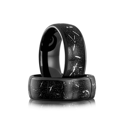 Meteorite Ring – Black Eclipse Tungsten Carbide Band for Men &amp; Women