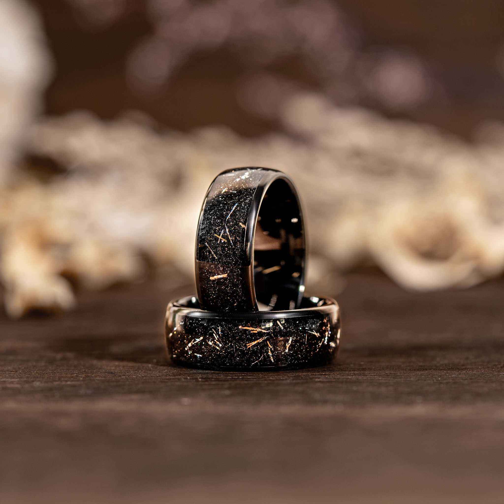 Meteorite Ring – Black Eclipse Tungsten Carbide Band for Men &amp; Women